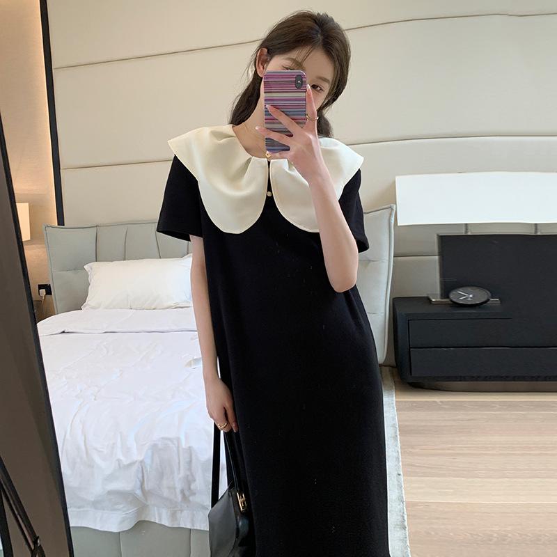 Summer 2026 Floral Doll Collar Maternity Dress with Loose Fit and Straight Leg Design