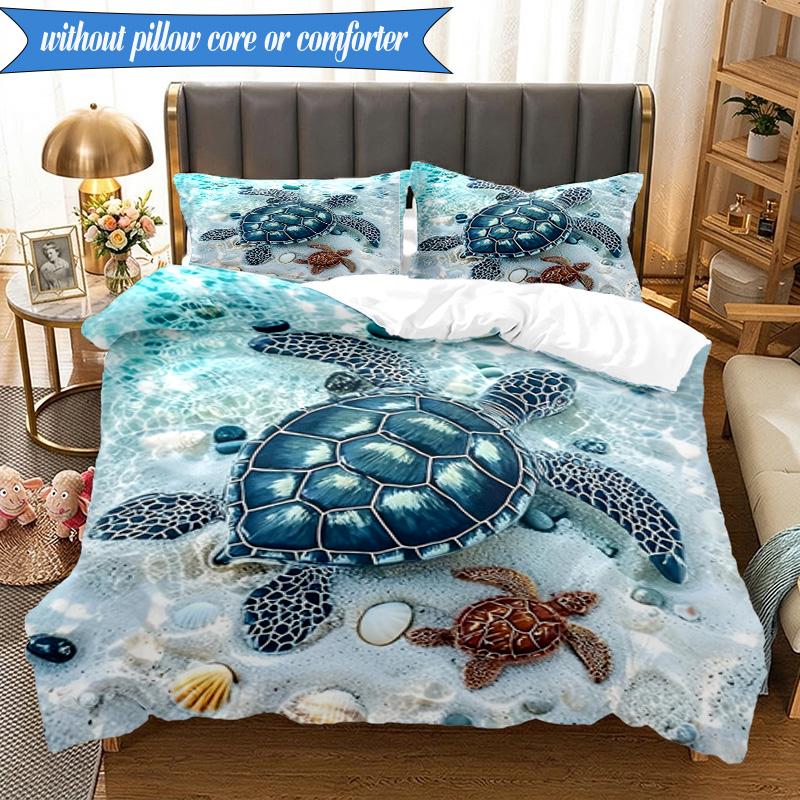 3PCS Ocean Love Turtles Bedding Set,Including 1pc Duvet Cover And 2pcs Pillowcases Perfect for Bedroom, Dormitory, Fan Christmas Gift
