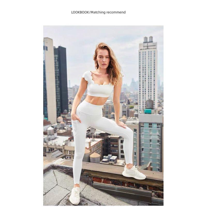 

[Petal Series] Nude Feel Cross Lace Sports Vest Pilates Yoga Fitness Bra Strap Chest Pad for Women White Pants S