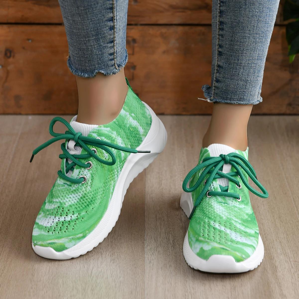 

Comemore Woman Lace Up Casual Sports Shoes Удобные модные сетчатые кроссовки на платформе для женщин 2024 года Осень Вязание Теннисные туфли 36 зелёный
