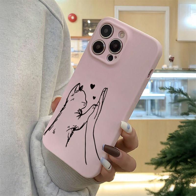 Pink cat clapping pattern phone case suitable for iPhone 17 16 15 14 13 12 11 Pro/Max/Plus anti drop and shockproof