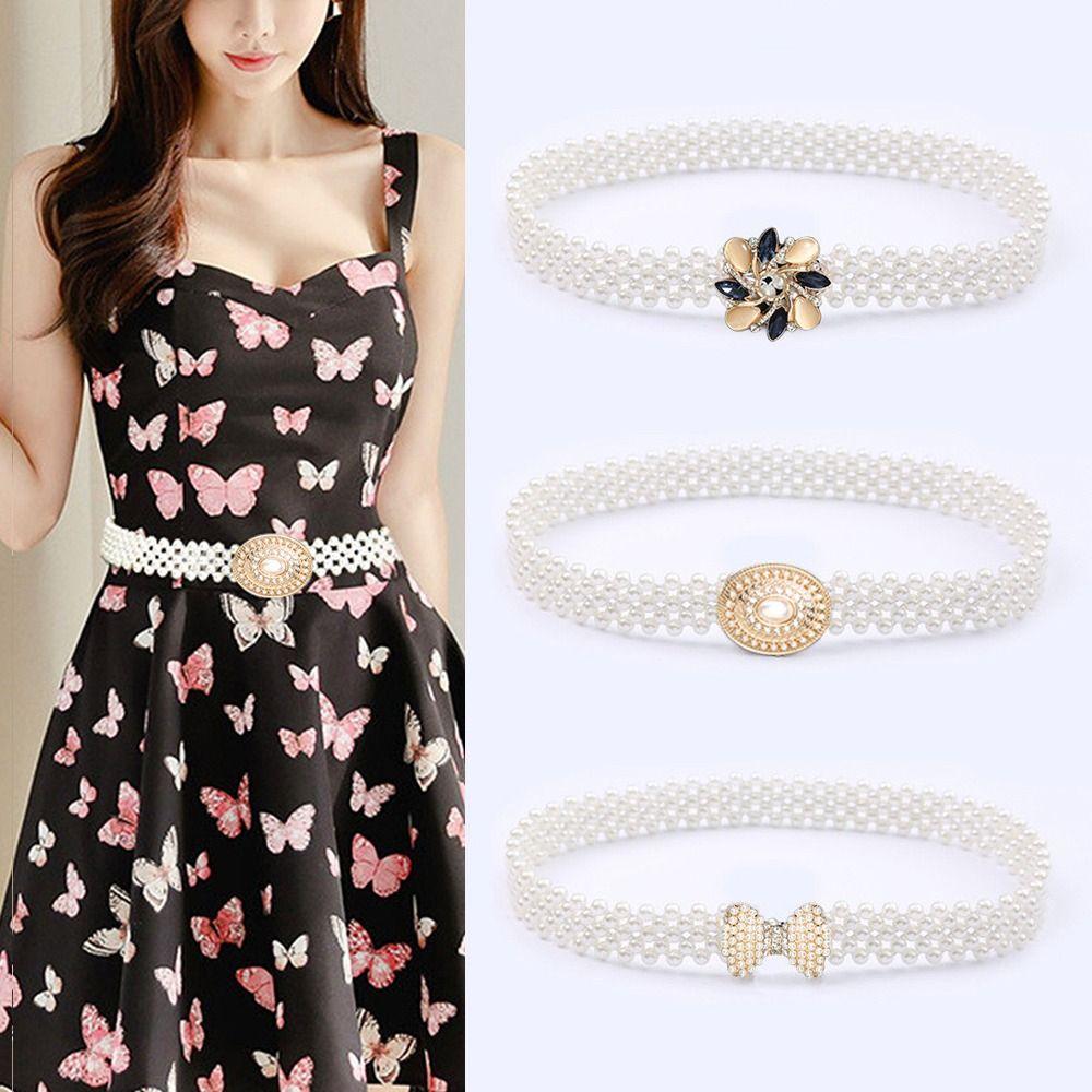 Ceinture simple à cordon de serrage avec élastique à la taille et perle pour femme