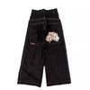 Mens Y2K Hip Hop Wide Leg Straight Fit Denim Jeans - Washed Cotton Loose Streetwear Style