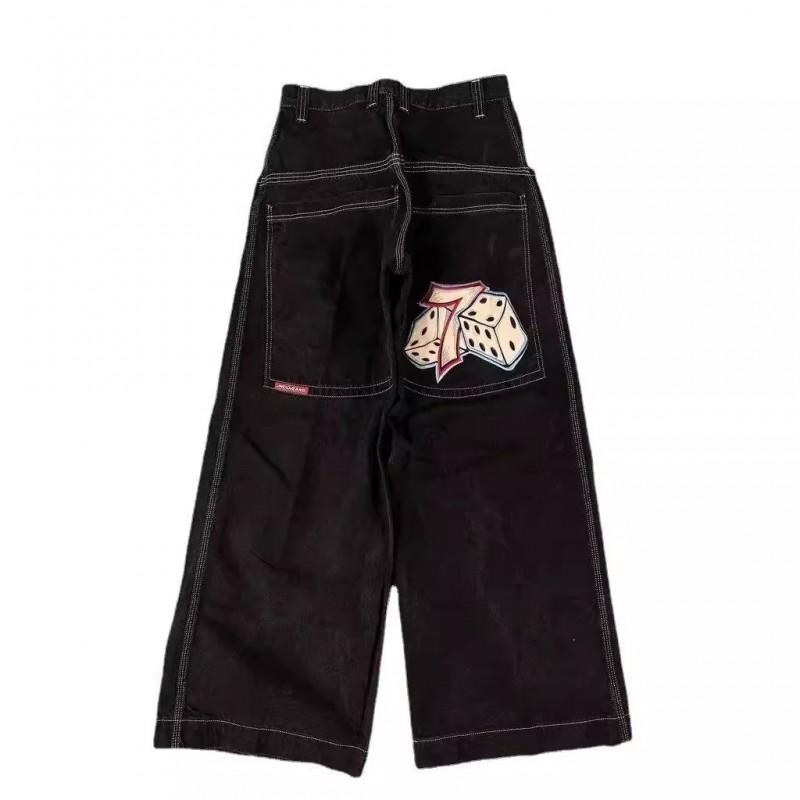 Mens Y2K Hip Hop Wide Leg Straight Fit Denim Jeans - Washed Cotton Loose Streetwear Style
