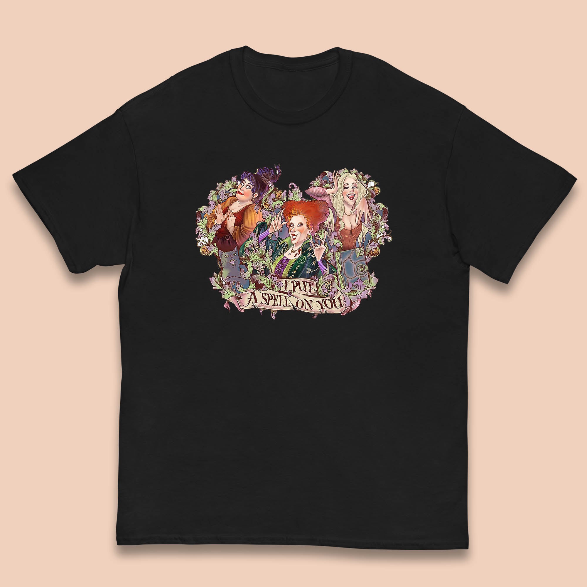 I Putt A Spell On You Halloween Sanderson Sisters Hocus Pocus Vintage Witches Kids T Shirt 150