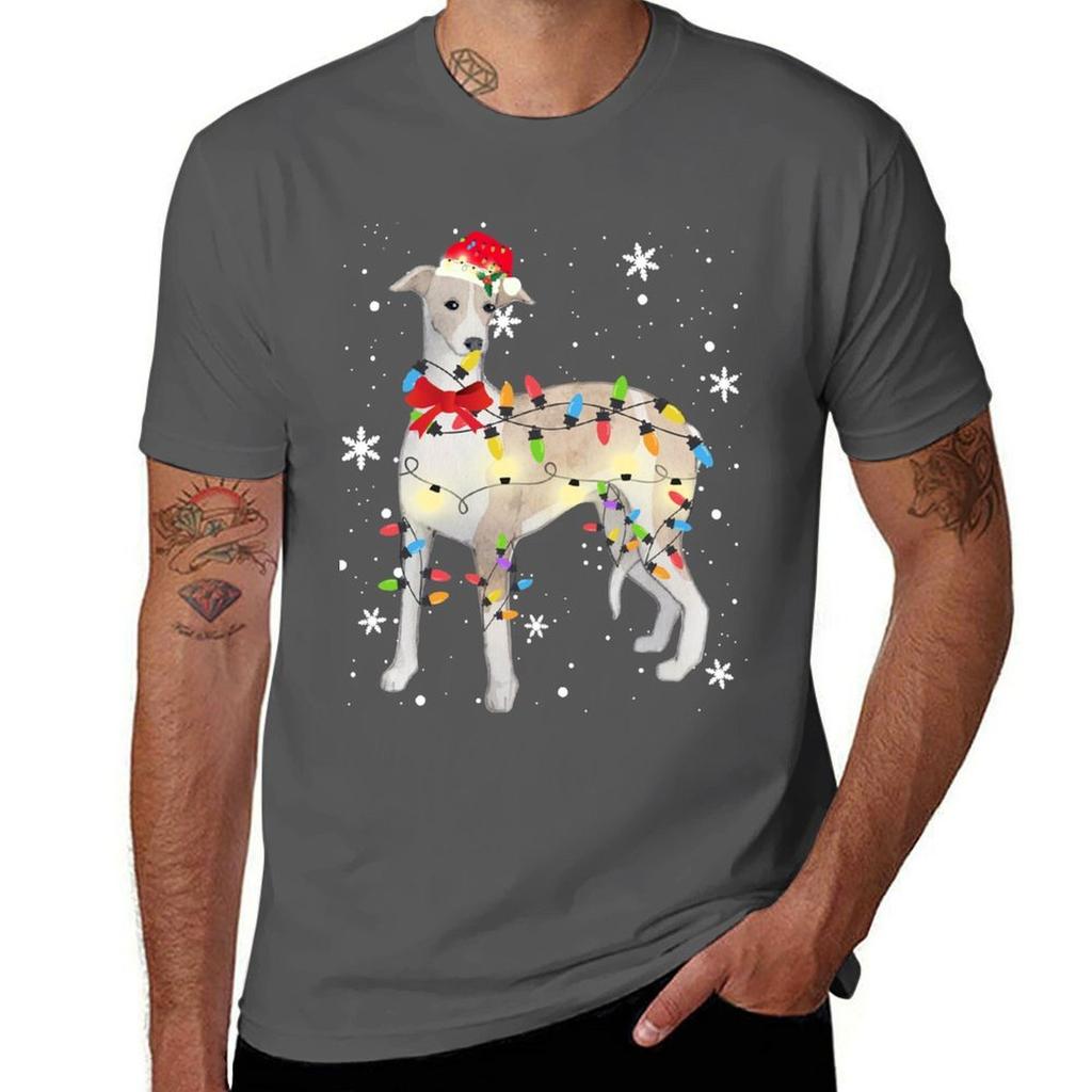 Whippet Hund Weihnachtslicht Weihnachten Mama Papa Geschenke T-Shirt T-Shirts für Mann Grafik Vintage T-Shirts Baumwolle 100% T-Shirt
