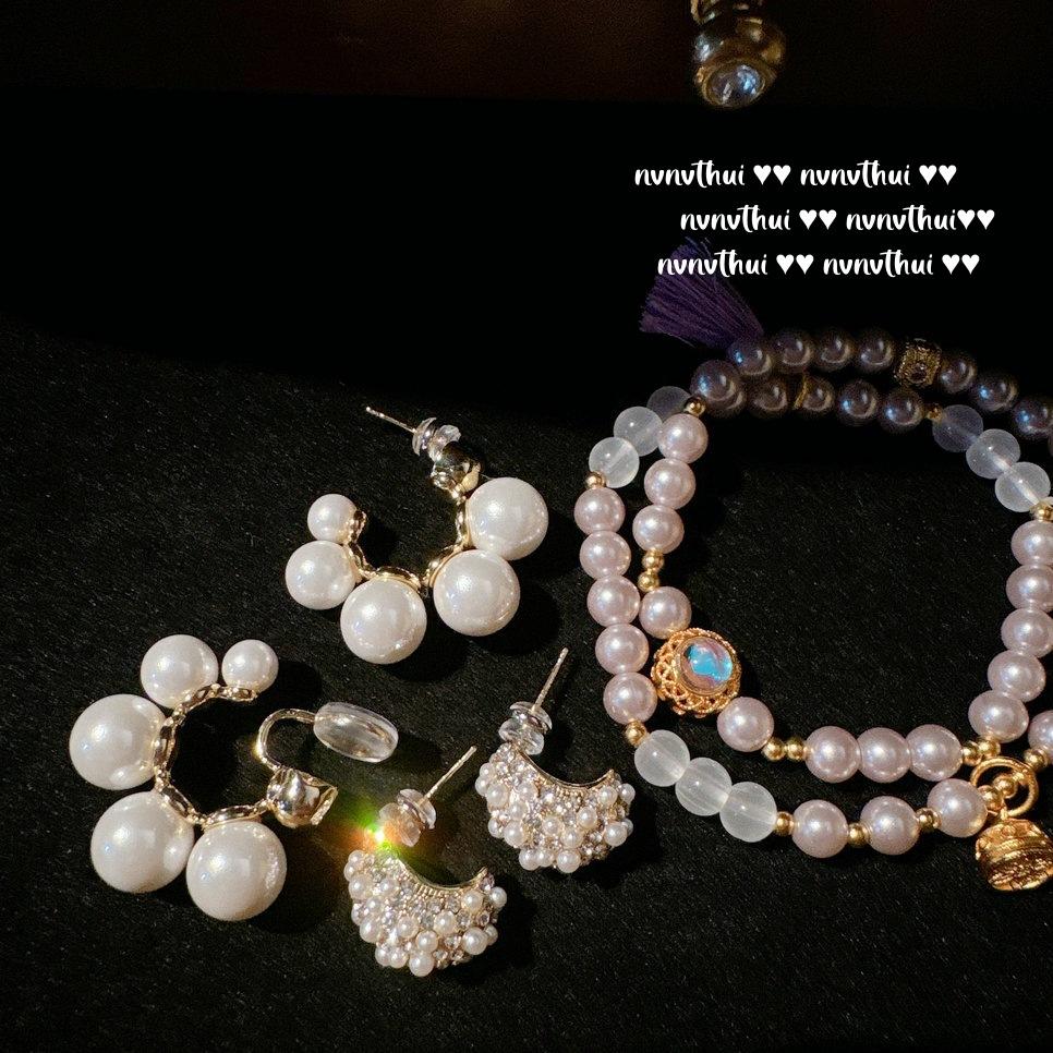 Mermaid Bubbles, Moonstone Bead Bracelet, Mermaid Tears, Plated With 18K Gold, Bead Zircon Earrings, Ear Clips.