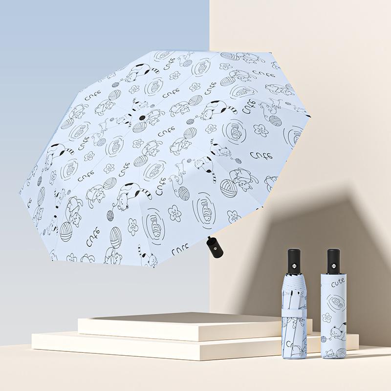 Umberley Automatic Umbrella Weather and Rain Dual-purpose Sunscreen UV Protection Sun Umbrella Cartoon Portable Folding Umbrella