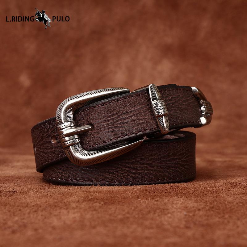 Personality All-match Retro Concave Leather Belt Women's First Layer Cowhide Casual Pin Buckle Belt