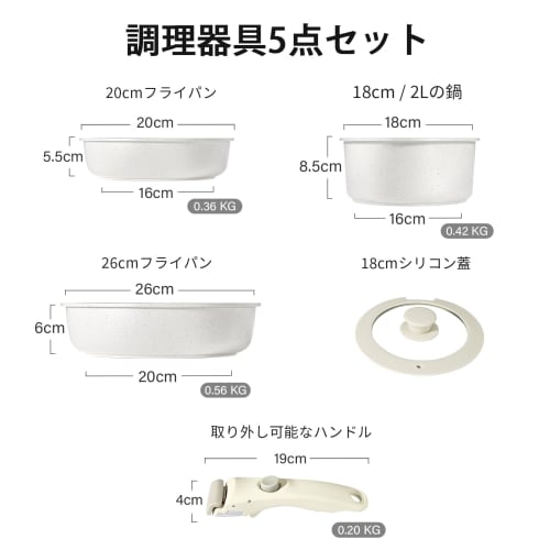 GiPP 5-Piece Non-Stick Frying Pan Set, Induction & Gas Compatible, Removable Handles, Ceramic Coating, Frying Pan, Saucepan, Healthy, Easy To Clean, O