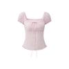 Summer Pink Shirt For Women With Puff Sleeves And Square Neck In Polyester Fabric Perfect For Casual Wear
