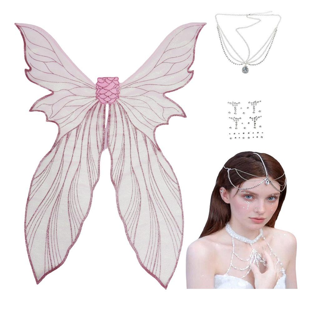 Magical Mermaid Fairy Wings Headpiece With Stickers Angel Wings Colorful Elf Cosplay Wing for Women Girls