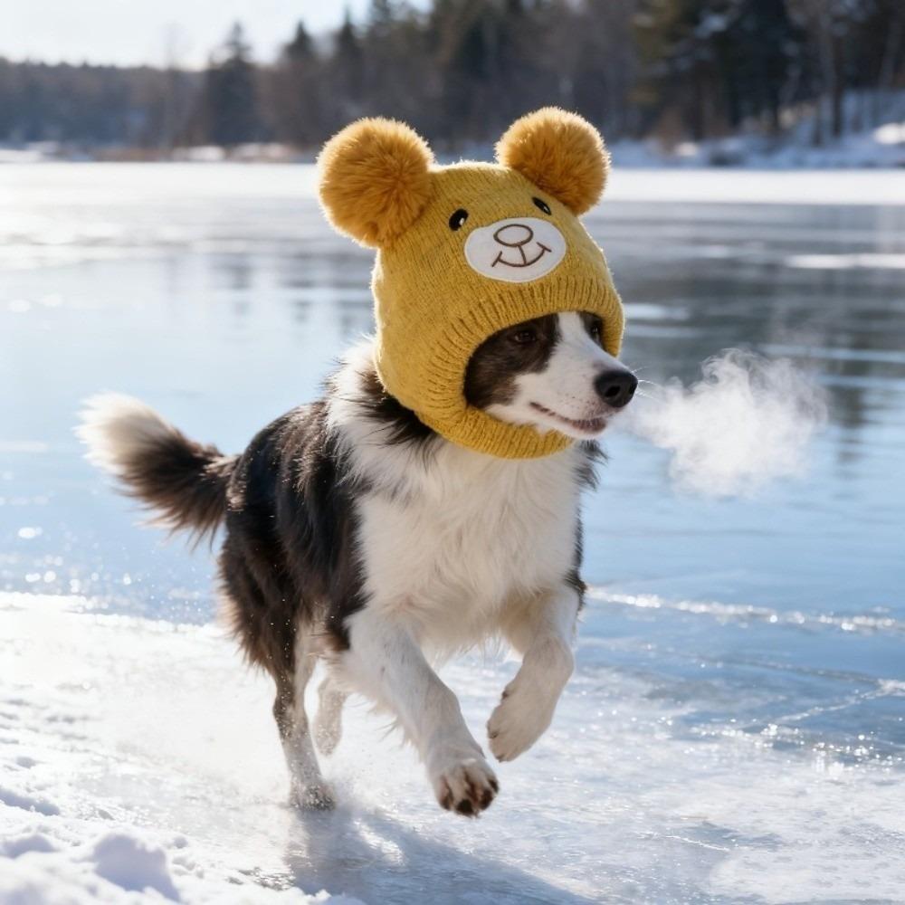 

Soft Knitted Dog Ear Scarf Cute Bear Ears Cotton Knitted Pet Hat Velvet Material Non-Slip Snug Fit Dog Headgear жёлтый