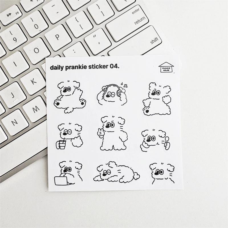 Korean Cute Puppy Prankie’s French Line Drawing Journal Stickers