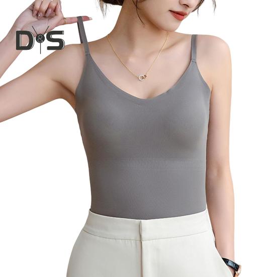 Women Underwear Adjustable Shoulder Straps Elastic Bottoming Vest with Chest Pad Traceless Design Ice Silk Tank Vest