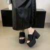 Summer New One-word Belt Open-toe Hollow Waterproof Table Thick-soled Thick-heeled Outer Wear Slippers 11CM High-heeled Sandals Women