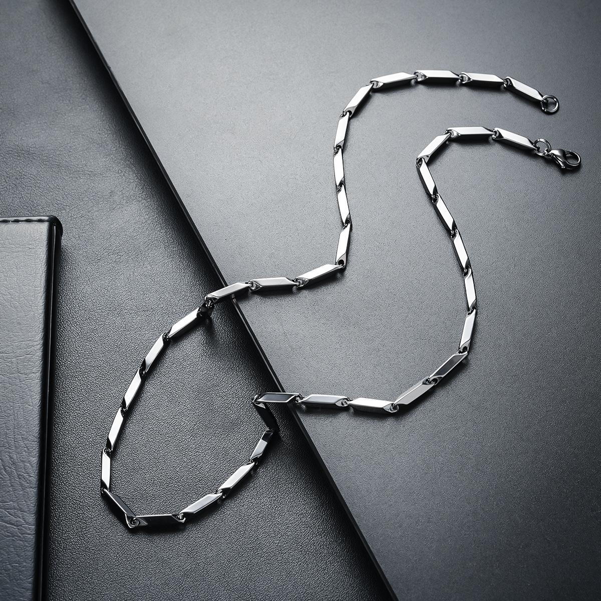 Titanium steel bamboo-shaped diamond necklace for