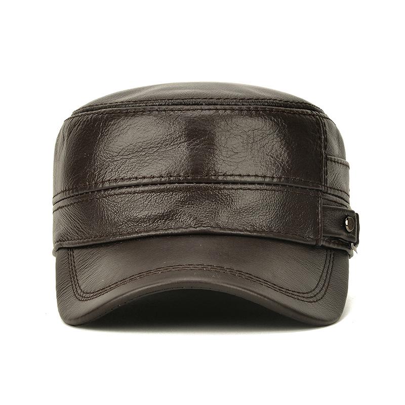 Northwood Winter Warm Men's Genuine Leather Flat Top Hats With Ear Protection Leather Casual Flat Top Hat Outdoor Trucker Hats