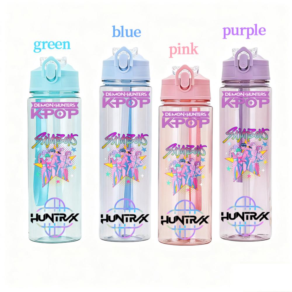 800ML KPOP Demon Hunters Transparent Water Cup Leakproof Shatterproof Anime Fashion Portable Sports Cup designed for Boys and Girls Present