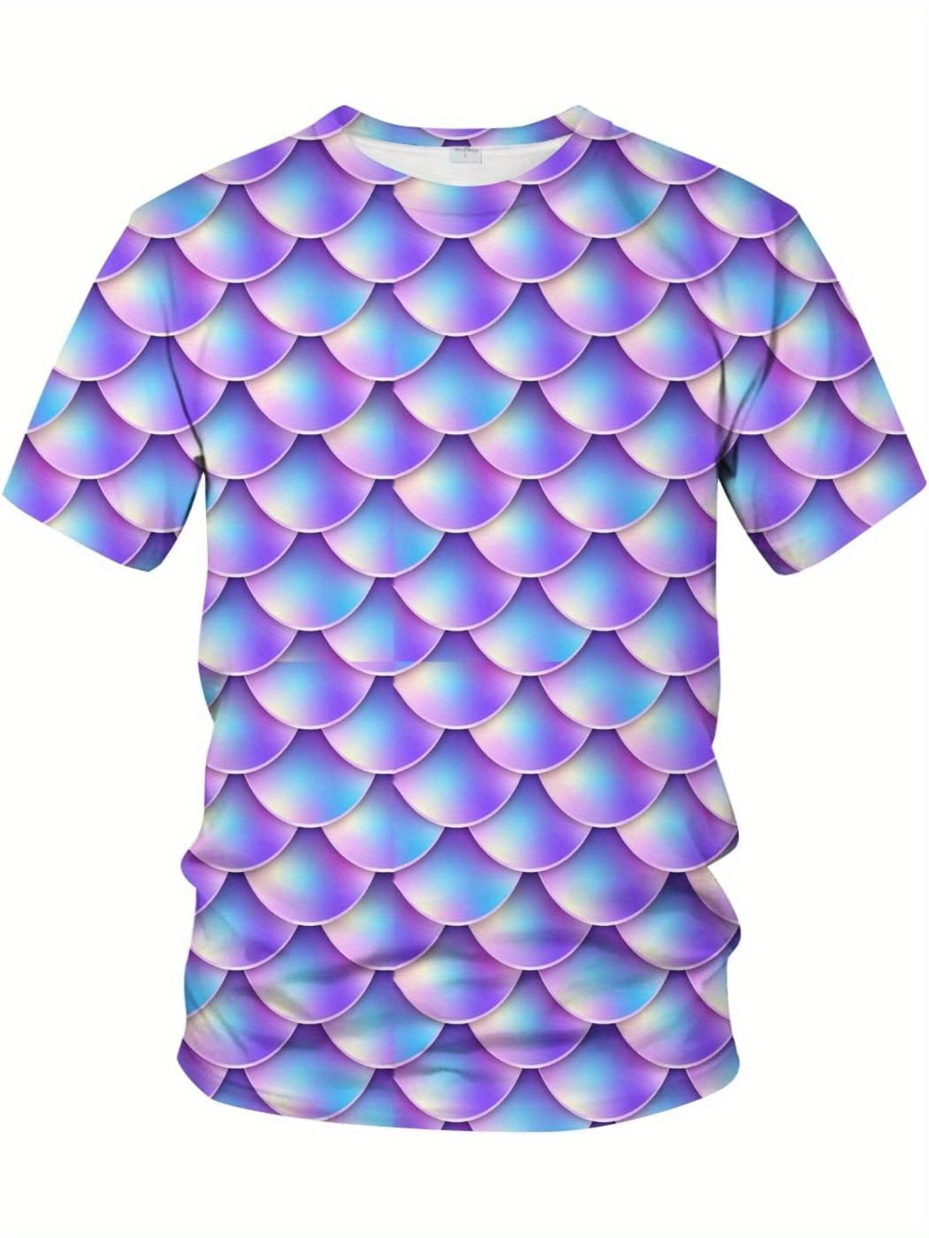 

Men s 3D Printed Tshirt Novelty Fish Scale Print T-Shirt Funny 3D Sequined Graphic Tee Shirt Summer Short Sleeve Crewneck T Shirt XXXL фіолетовий