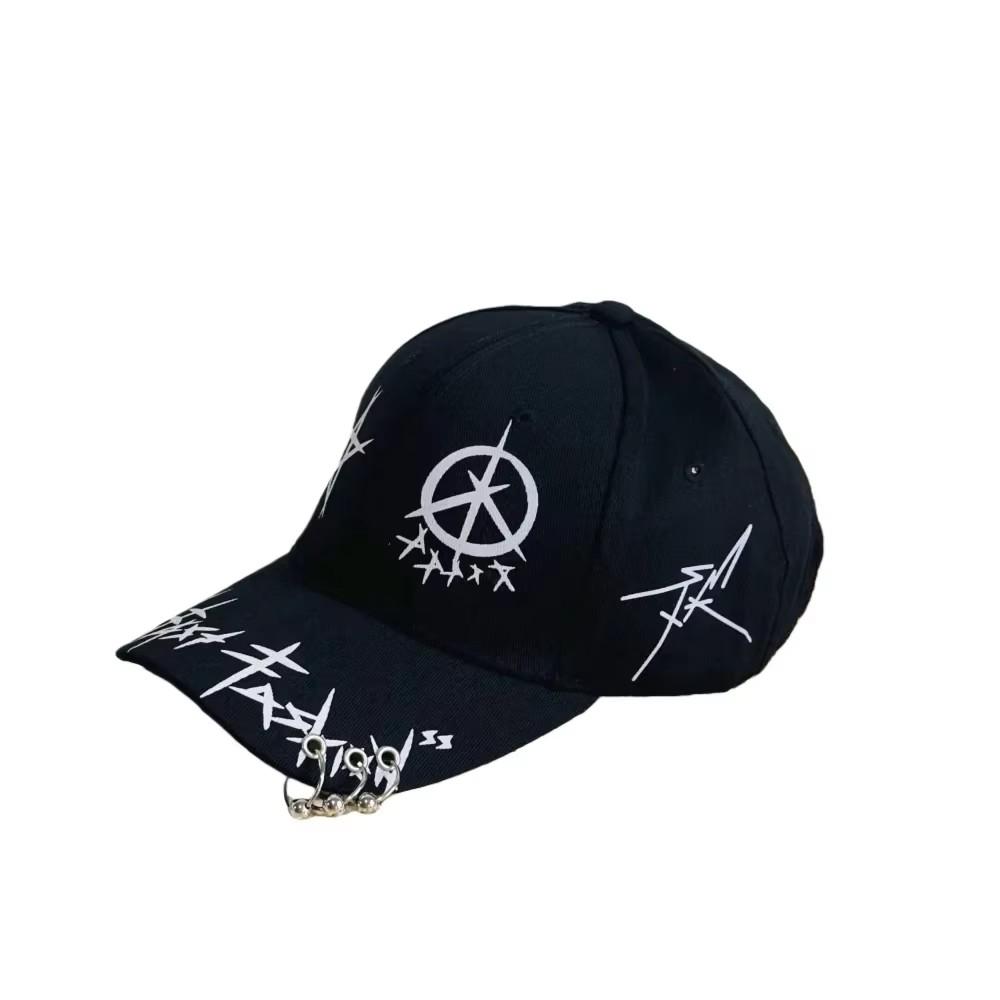 Unisex Hip Hop Baseballkappe Street Style Schwarz Weiß Graffiti Schirmmütze Mit Eisenring 56-58cm black