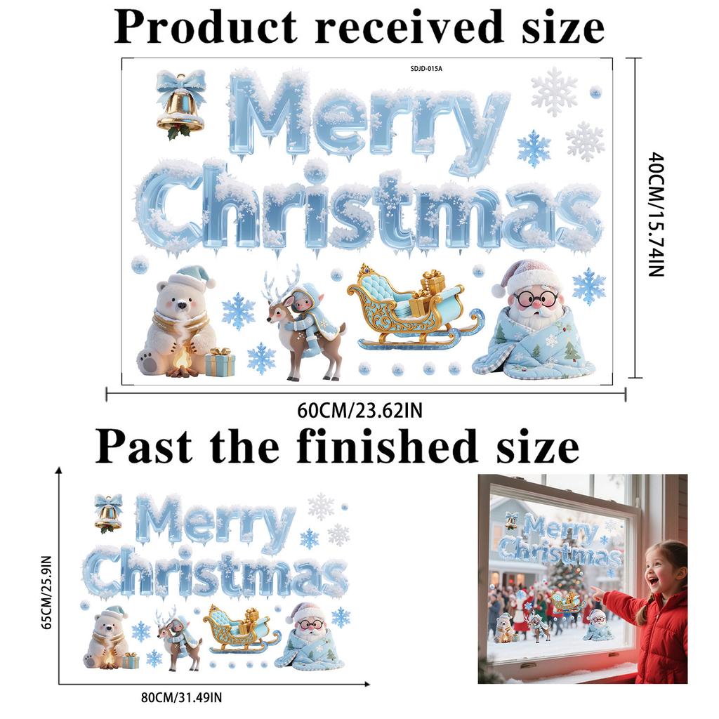 Christmas 2026 Cartoon 3D Digital Glass Sticker Shopping Mall Window Static Removable Window Sticker