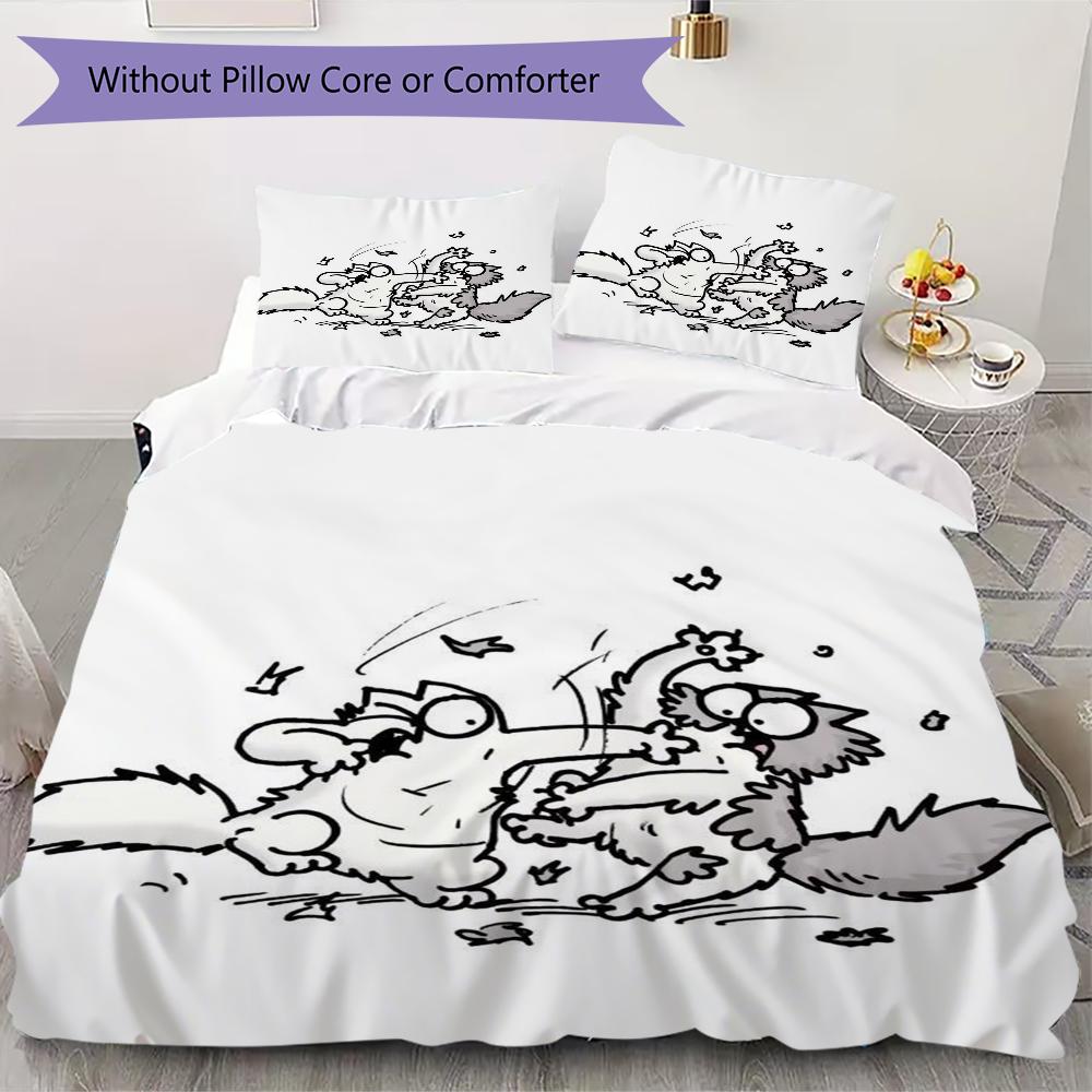 Simon‘s Cat Pattern Bedding Uilt Set Uilt Cover Pillowcase Home Decoration Birthday Gift (1 * Duvet Cover + 2 * Pillowcase Without Core)