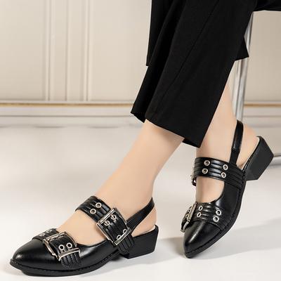 Damen Sandalen Schwarz Metallgeschnallte Flache Sandalen Damen Spitz Zehen Luxus Designer Sommer Weiche Schuhe für Damen Sandalias De Mujer