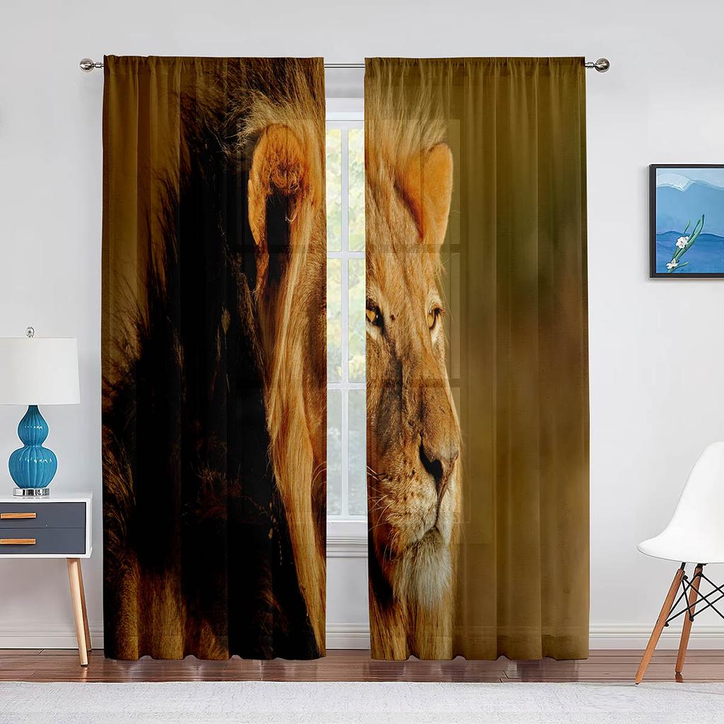Löwenpaar Landschaftsmalerei Wolken Wildtiere Transparente Vorhänge für Wohnzimmer Schlafzimmer Küchendekor Fenstervoiles Tüllvorhang