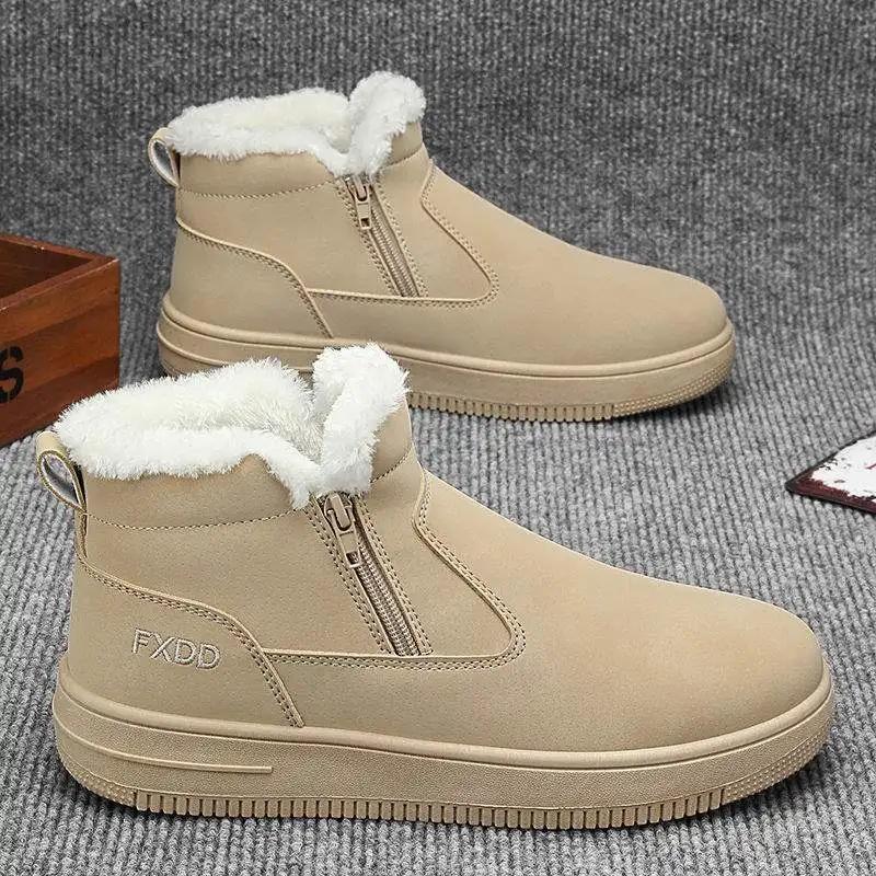 Herren Winter Schneestiefel Verdicktes Fleece gefüttert Brot Baumwollschuhe Kälteabweisend Warm Gummi-Außensohle Knöchelbedeckend Flache Absatzstiefel