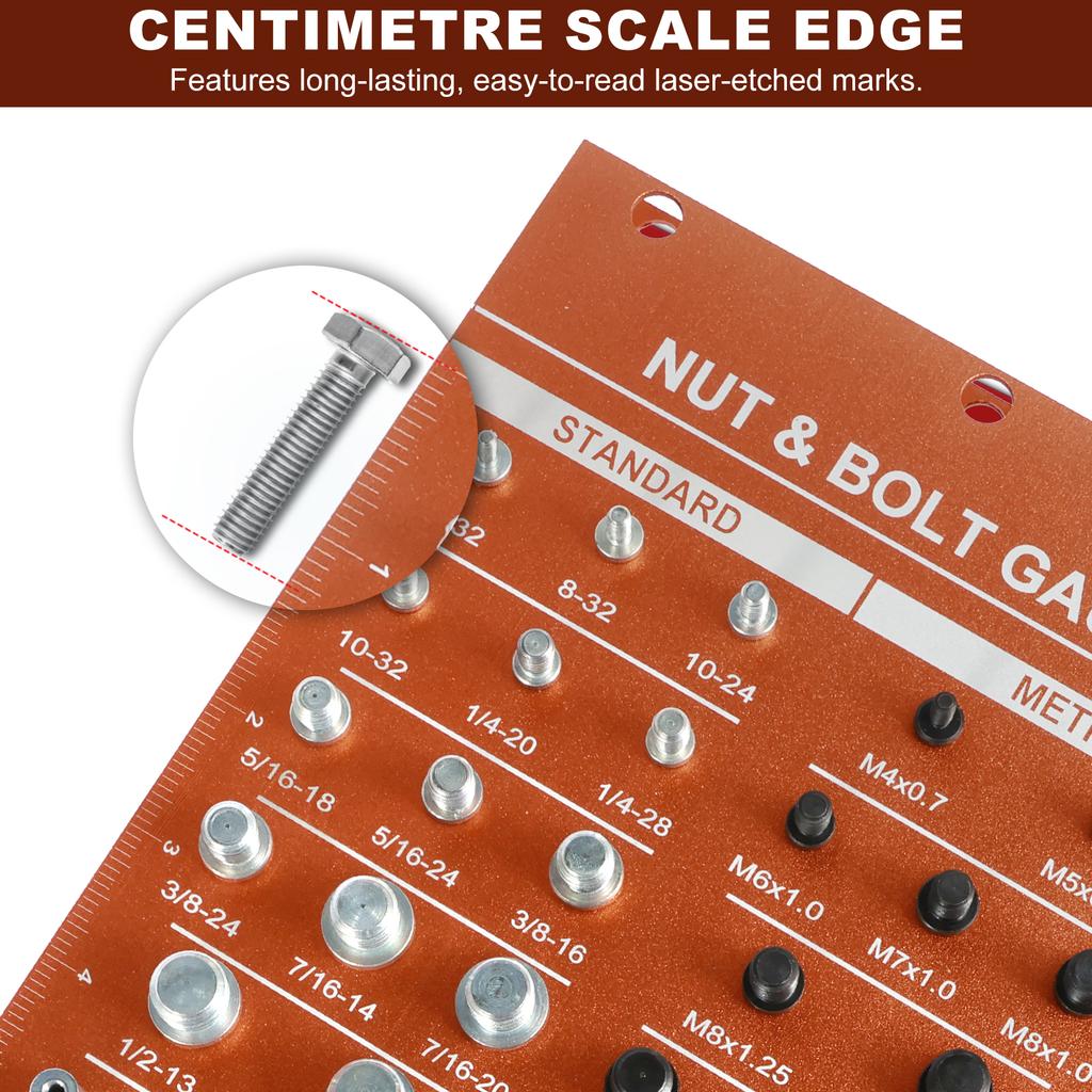 Nut and Bolt Thread Checker Aluminum Alloy 14 Standard Thread Identifier 12 Metric Nuts Bolts Screws Size Gauge Measuring Tool