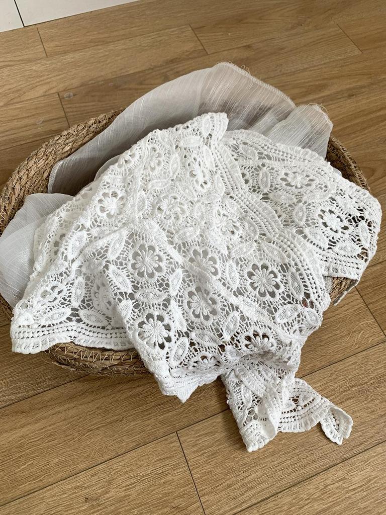 Xinbangbang Vintage Lace Crochet Triangle Scarf and Layered Skirt Curtain.