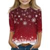 Christmas Day Print Tops For Youth Girls 4-11 Years Round Neck 3/4 Sleeves T-Shirts Trendy Tops Outfit Tees