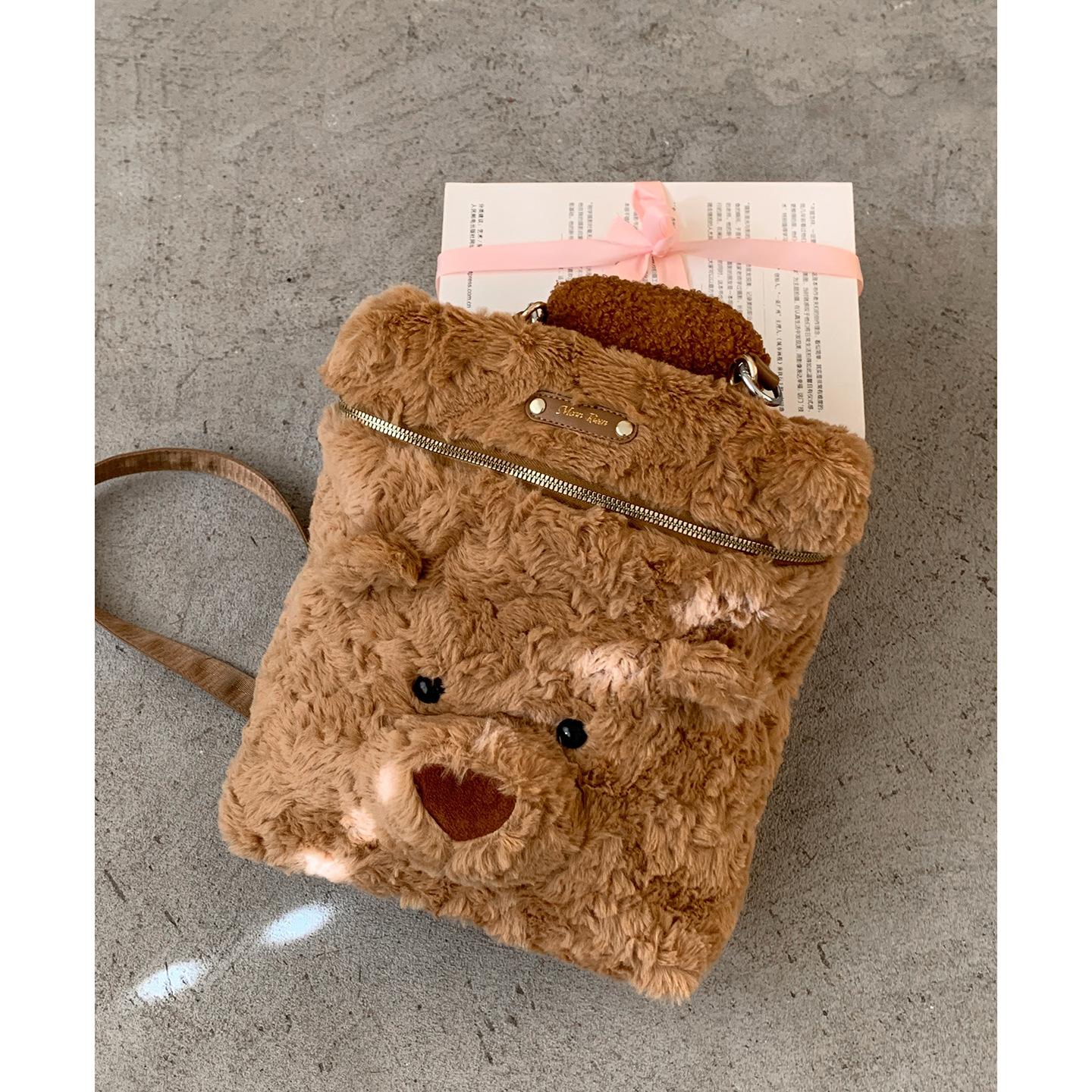 

Autumn and winter bags fashion handbags 2025 new winter casual plush bag cute cartoon bear backpack