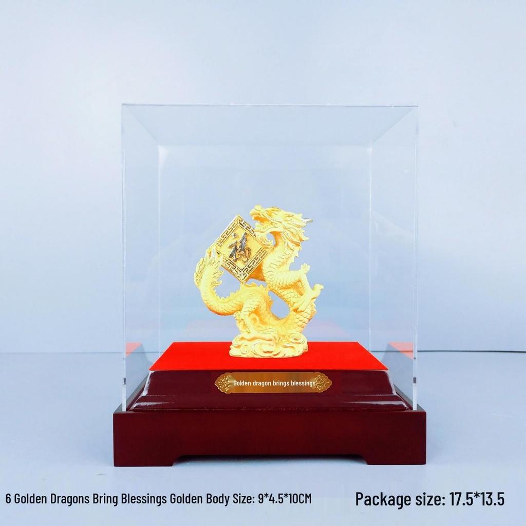 Flocked Gold Dragon Zodiac Ornament for Year of the Dragon - Wealth-Attracting Decoration and Business Gift