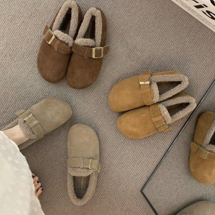 Inner heightening thick-soled leather velvet shoes, ugly and cute in autumn and winter, warm in the evening breeze, Doudou cotton shoes