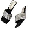 French Rhinestone High-End Versatile One-Word With High-Heeled Sandals, Women'S Summer Thick-Heeled Outer Wear One-Word Mop-Heeled Cool Slippers