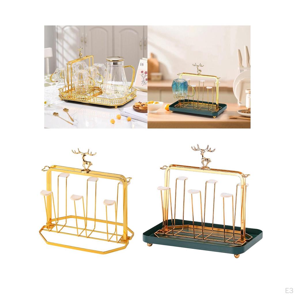 6 Cup Metal Drainer Holder Rack Mug Organizer Luxury Drying Glass for