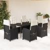 7-Cz. Garden Furniture Set With Cushions, Black, Poly Rattan
