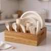 Practical Wooden Cutlery Rack With Multiple Sections For Spoons Forks