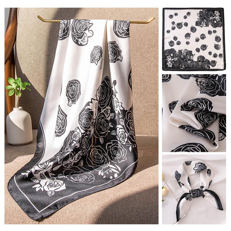 70cm Small Square Scarf Silk High-end Feeling Retro Chinese Style Printed Women's New Stylish Mother Thin
