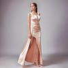 Champagne V-Neck High-Waist Slit Evening Gown