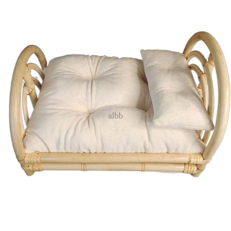 Adereços para Fotografia de Recém-Nascido Cesta de Vime Vintage Cestas de Vime Berço de Madeira Cama de Bebê para Sessão de Fotos de Recém-Nascido Móveis