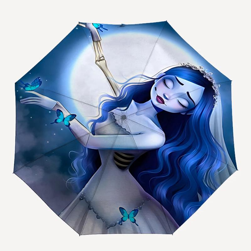 Corpse Bride Blue Butterfly Fantasy:Automatic Opening/Closing Umbrella with 3 Fold Design and Iron Frame Perfect Gift for Fans,Travelers
