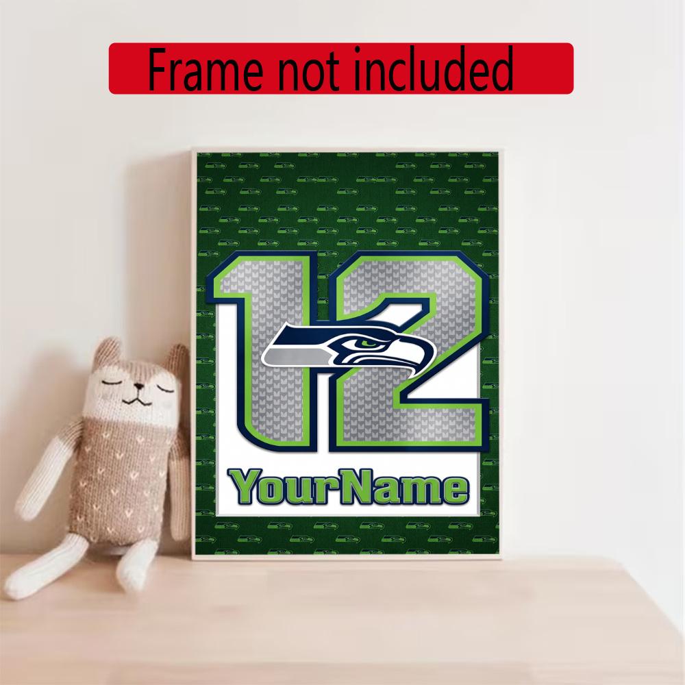 Seattle Seahawks Personalized Text Diamond Painting Round Diamond Mosaic Rhinestones Diamond Embroidery Craft Kit Wall Decor Without Frame