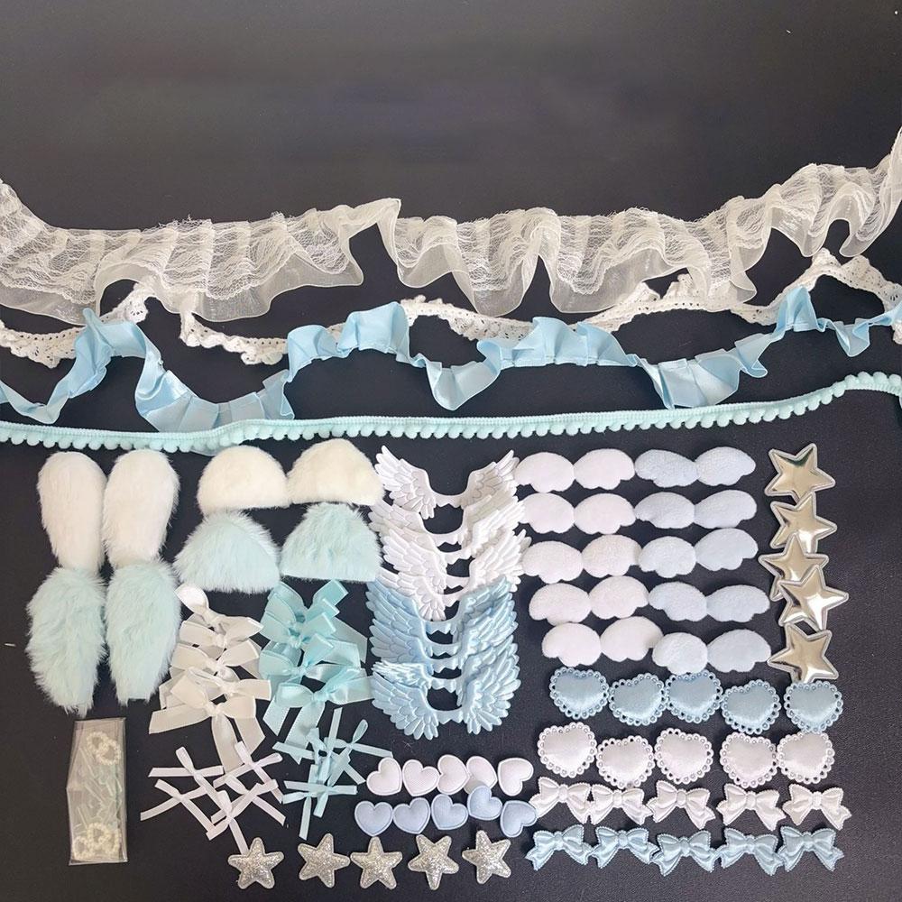 DIY Plush Ribbon Lace Trim Handmade Material Kit Angel Wings Plush Bunny Ears Bow Heart Star Handmade Colorful Material Pack Set