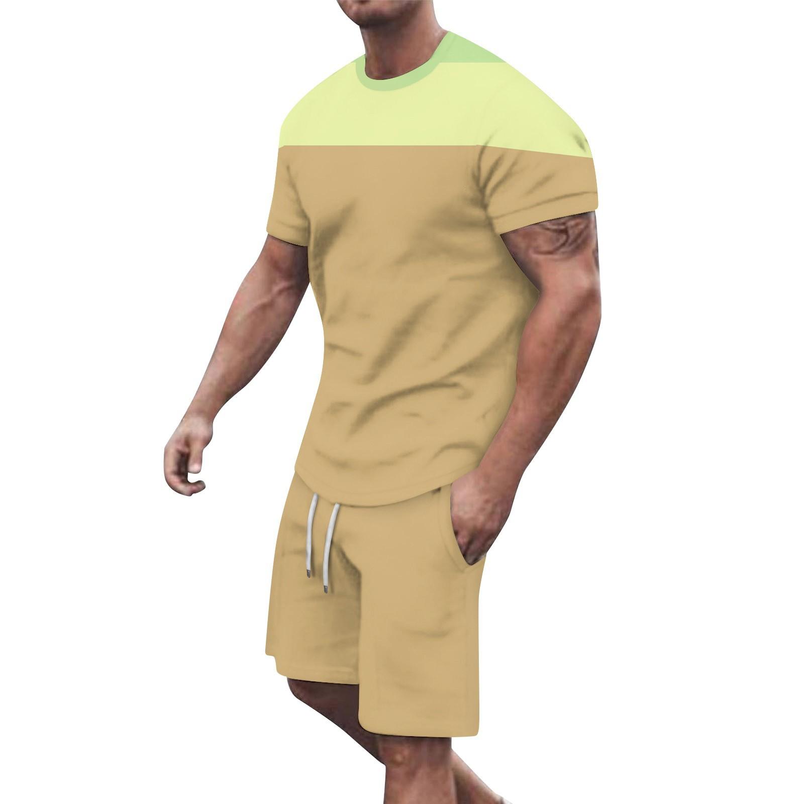 

Men s Color Shoulder Short Sleeved Shorts Breathable Men s Casual 2-piece Set XL жовтий