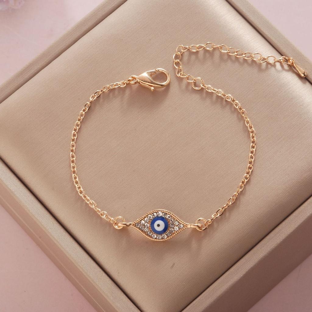 YILUOCD Bohemian Ovaly Blue Evil Eye Bracelet For Women 18k Gold Plating Tree of Life Chain Bracelets New Prayer Jewelry