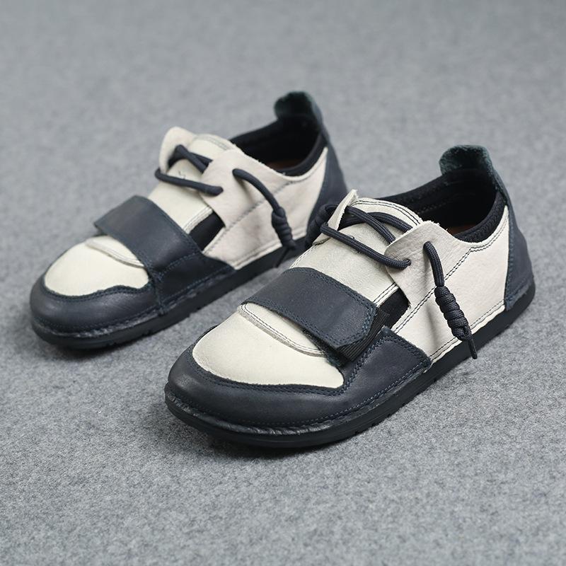 New Leather Casual Women's Shoes Velcro Flat-soled Single Shoes Low-top Board Shoes