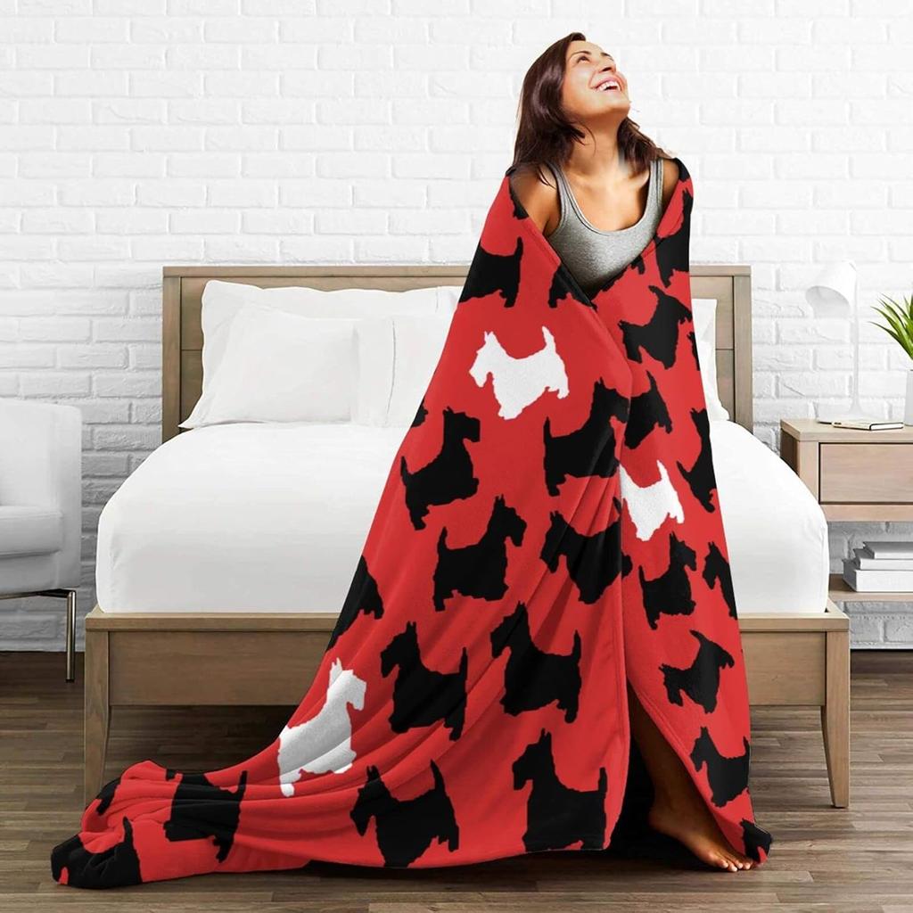 Scottie Dog Cute Pattern Super Soft Warm Fleece Blanket, Comfortable Flannel Blanket, Four Season Blanket Suitable for Bedroom Bed and Sofa